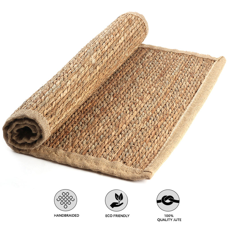 90 CM X 60 CM Handmade Rectangular Natural Fibers Jute Rug with Nest Cloth Ends Braided Reversible Rugs for Bedroom Living Room Indoor and Outdoor - Medaid - Lebanon