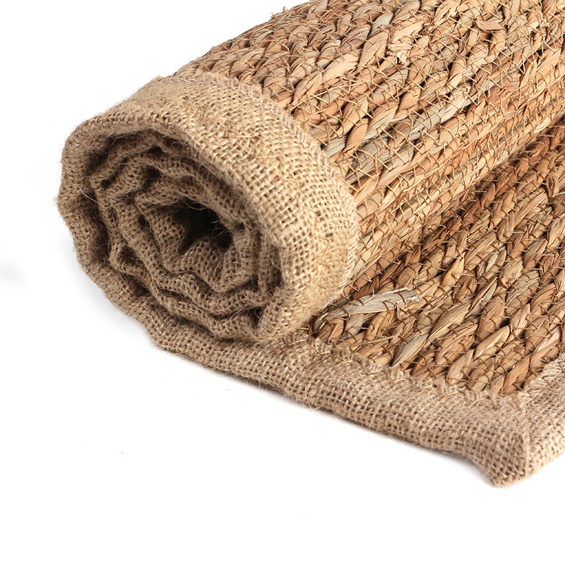 90 CM X 60 CM Handmade Rectangular Natural Fibers Jute Rug with Nest Cloth Ends Braided Reversible Rugs for Bedroom Living Room Indoor and Outdoor - Medaid - Lebanon