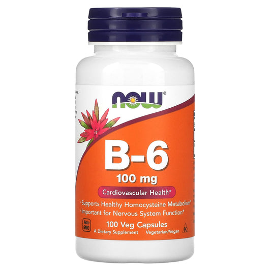 NOW Foods, B-6, 100 mg, 100 Veg Capsules - Medaid International