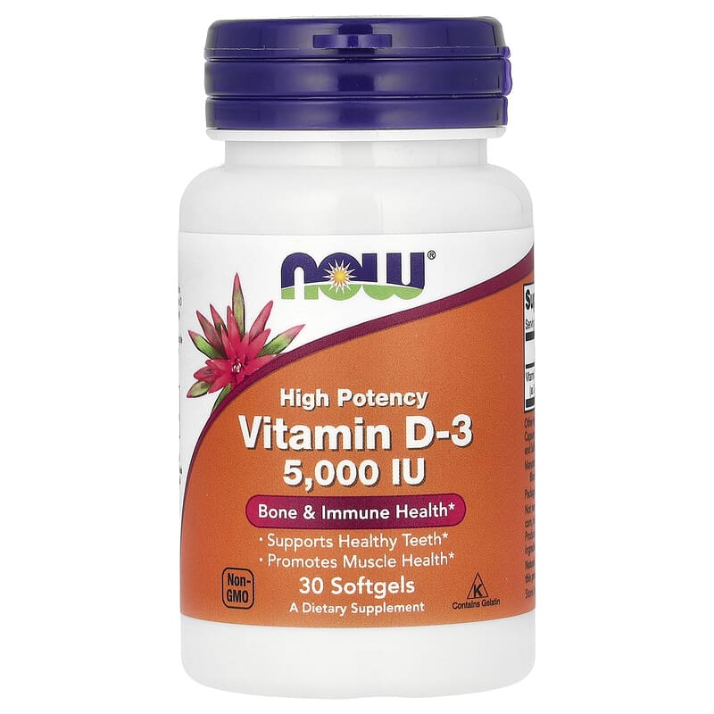 NOW Foods, Vitamin D-3, High Potency, 5,000 IU, 30 Softgels - Medaid International