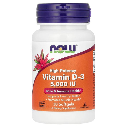 NOW Foods, Vitamin D-3, High Potency, 5,000 IU, 30 Softgels - Medaid International