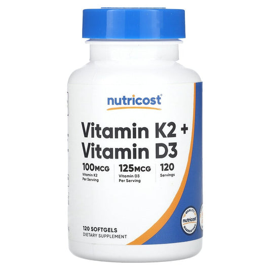 Nutricost, Vitamin K2 + Vitamin D3, 120 Softgels - Medaid International