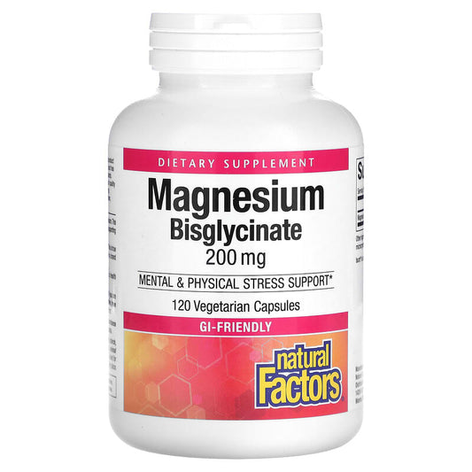 Natural Factors, Magnesium Bisglycinate, 200 mg, 120 Vegetarian Capsules - Medaid International