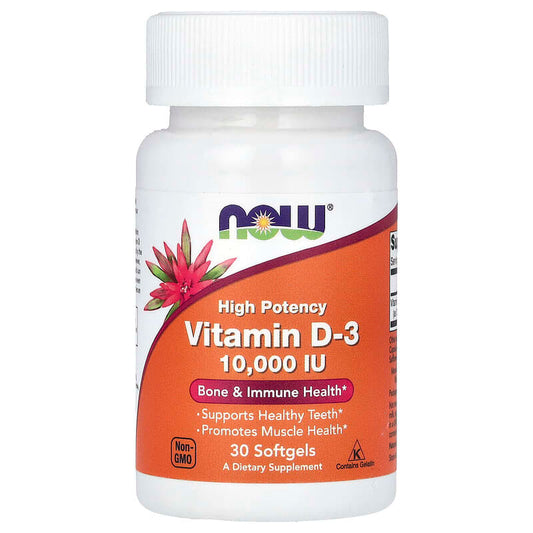 NOW Foods, Vitamin D-3, High Potency, 10,000 IU, 30 Softgels - Medaid International