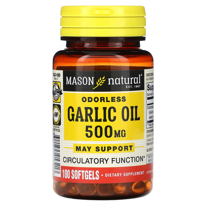 Mason Natural, Odorless Garlic Oil, 500 mg , 100 Softgels - Medaid International