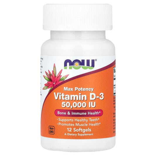 NOW Foods, Vitamin D-3, Max Potency, 50,000 IU, 12 Softgels - Medaid International