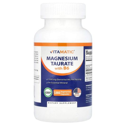 Vitamatic, Magnesium Taurate with B6, 180 Vegetarian Capsules - Medaid International