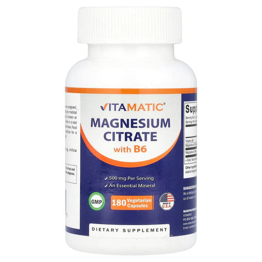 Vitamatic, Magnesium Citrate with B6, 180 Vegetarian Capsules - Medaid International
