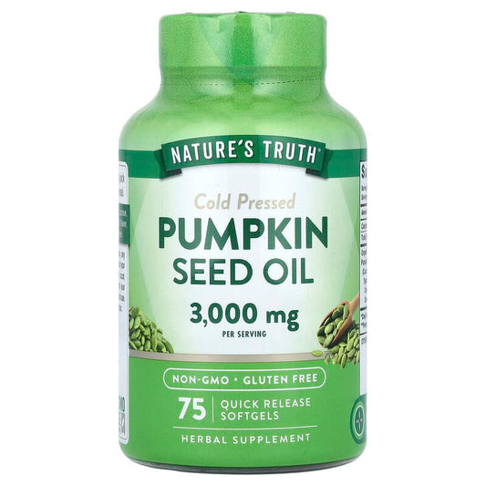Nature's Truth, Pumpkin Seed Oil, Cold Pressed, 3,000 mg, 75 Quick Release Softgels, (1,000 mg per Softgel) - Medaid International