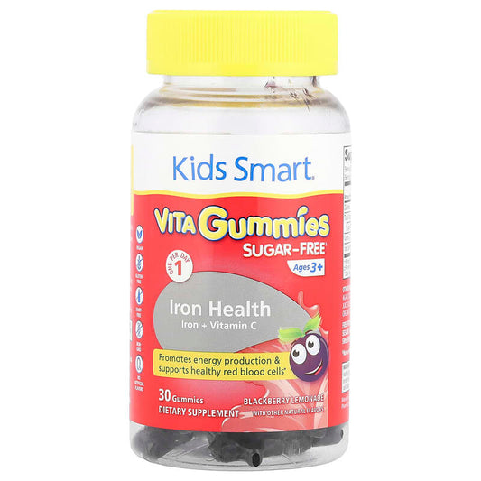 Kids Smart, Kids Smart VITA Gummies, Iron + Vitamin C, Ages 3+, Blackberry Lemonade, 30 Gummies - Medaid International