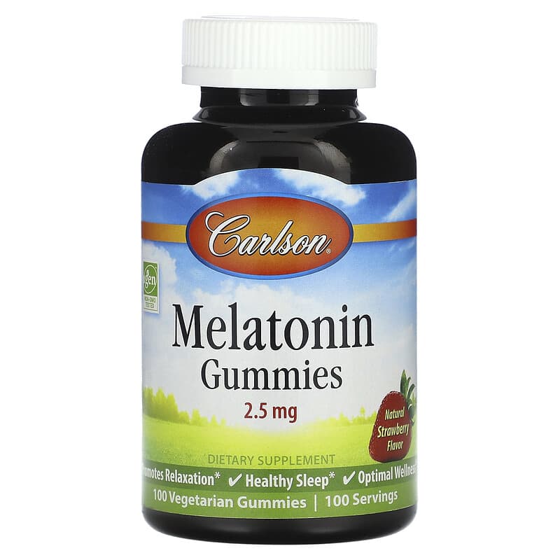 Carlson, Melatonin Gummies, Natural Strawberry, 2.5 mg , 100 Vegetarian Gummies - Medaid International