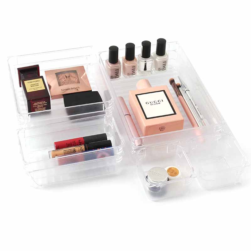 9 Pieces Clear Acrylic Drawer Organizer Trays 4 Sizes Drawers Storage Boxes for Kitchen Bathroom Office Makeup - Medaid - Lebanon