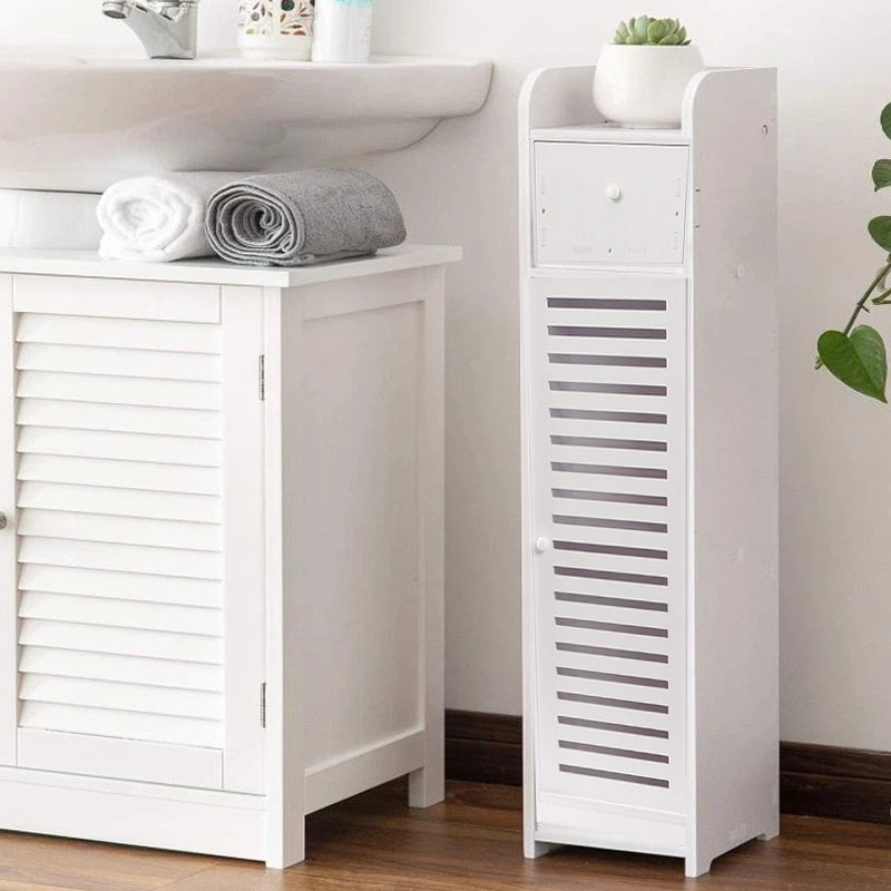 90 CM Multipurpose Waterproof Storage Cabinet with Drawer Free Standing Organizer Cabinets with Door for Bathroom Bedroom Kitchen Hallway White - Medaid International