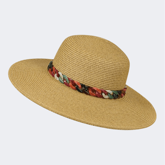 Stamion Floppy Medium With Colorful Chain Women Beach Hat Light Brown - Medaid International