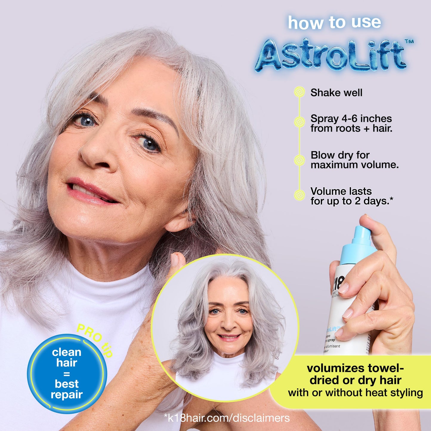 K18 AstroLift™ Reparative Volume Spray, 2-Day Hair Thickening + Hold For Thin, Fine, Fragile Hair, Non-Sticky, Non-Crunchy, Humidity-Resistant Volumizing Spray, 4 Fl Oz - Medaid International