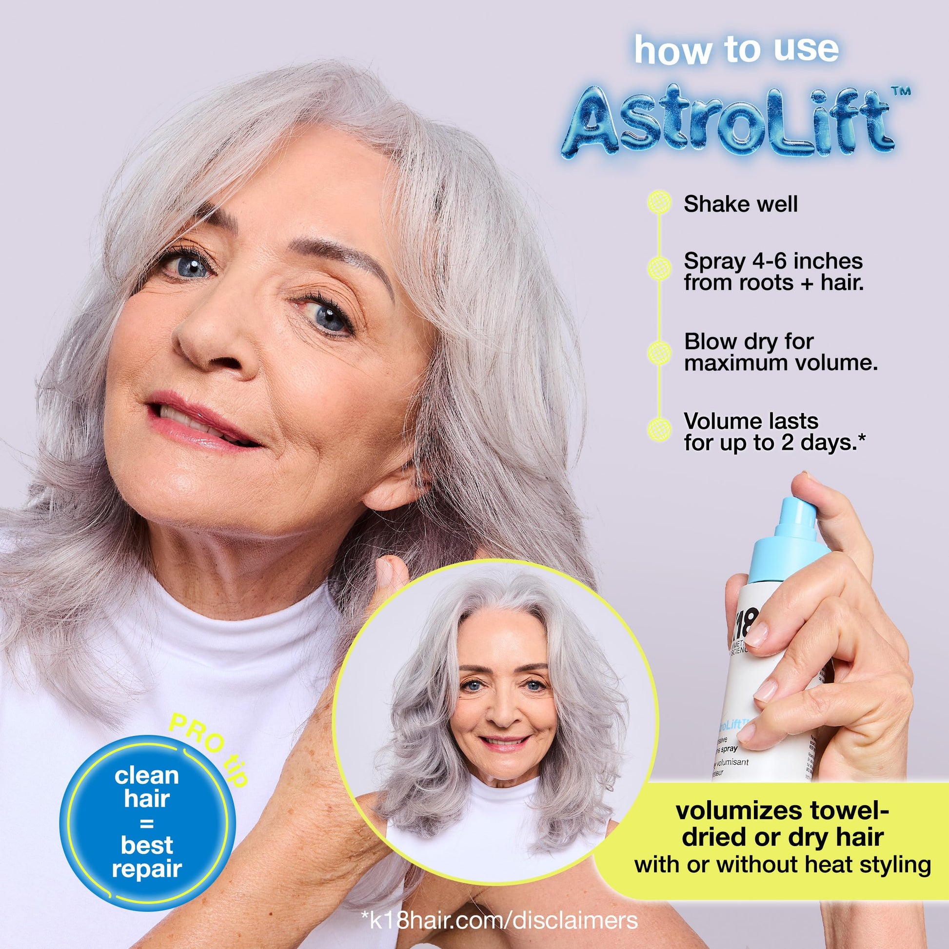 K18 AstroLift™ Reparative Volume Spray, 2-Day Hair Thickening + Hold For Thin, Fine, Fragile Hair, Non-Sticky, Non-Crunchy, Humidity-Resistant Volumizing Spray, 4 Fl Oz - Medaid International