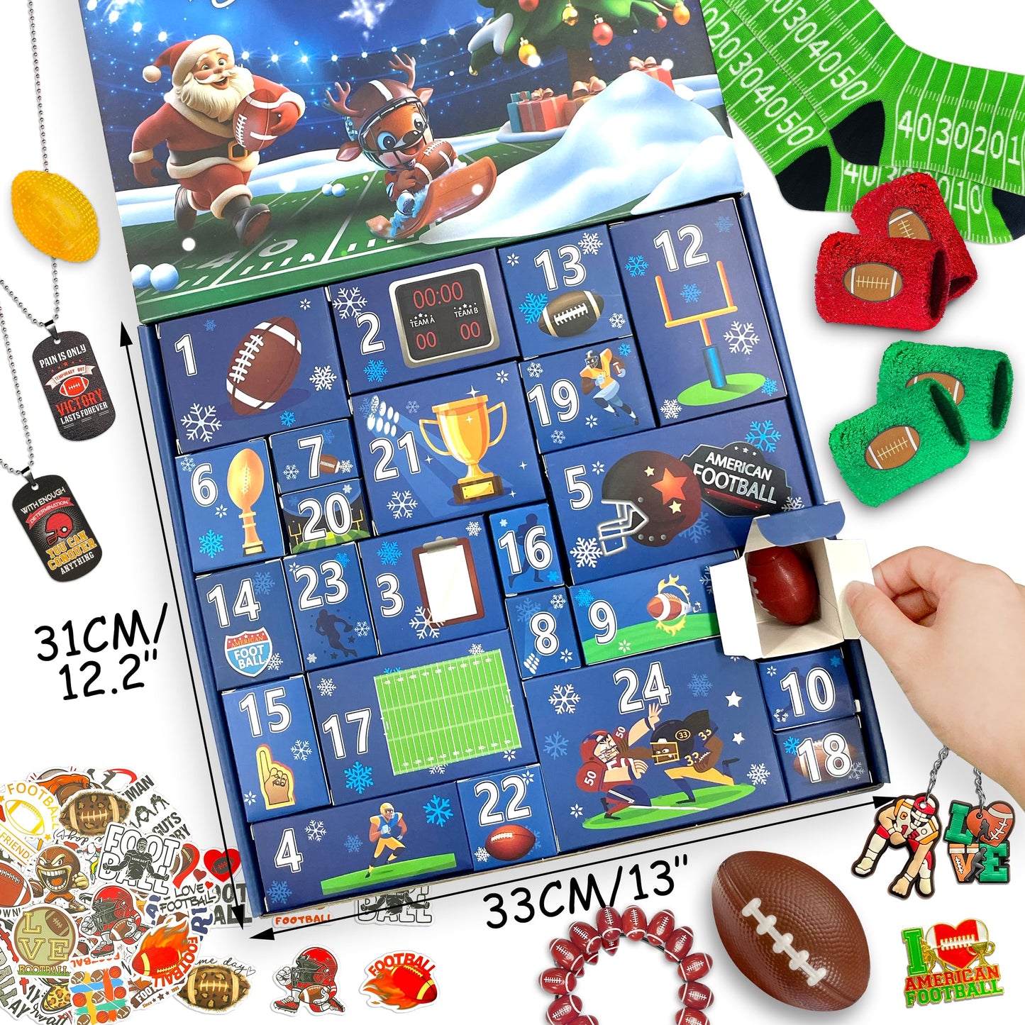 LINAYE Sports Advent Calendar 2025, Football Advent Calendar for Boys Teens 24 Days Christmas Countdown Football Accessories & Treasure Xmas Christmas Surprises Gifts Goodie Bags Fillers for Boys - Medaid International