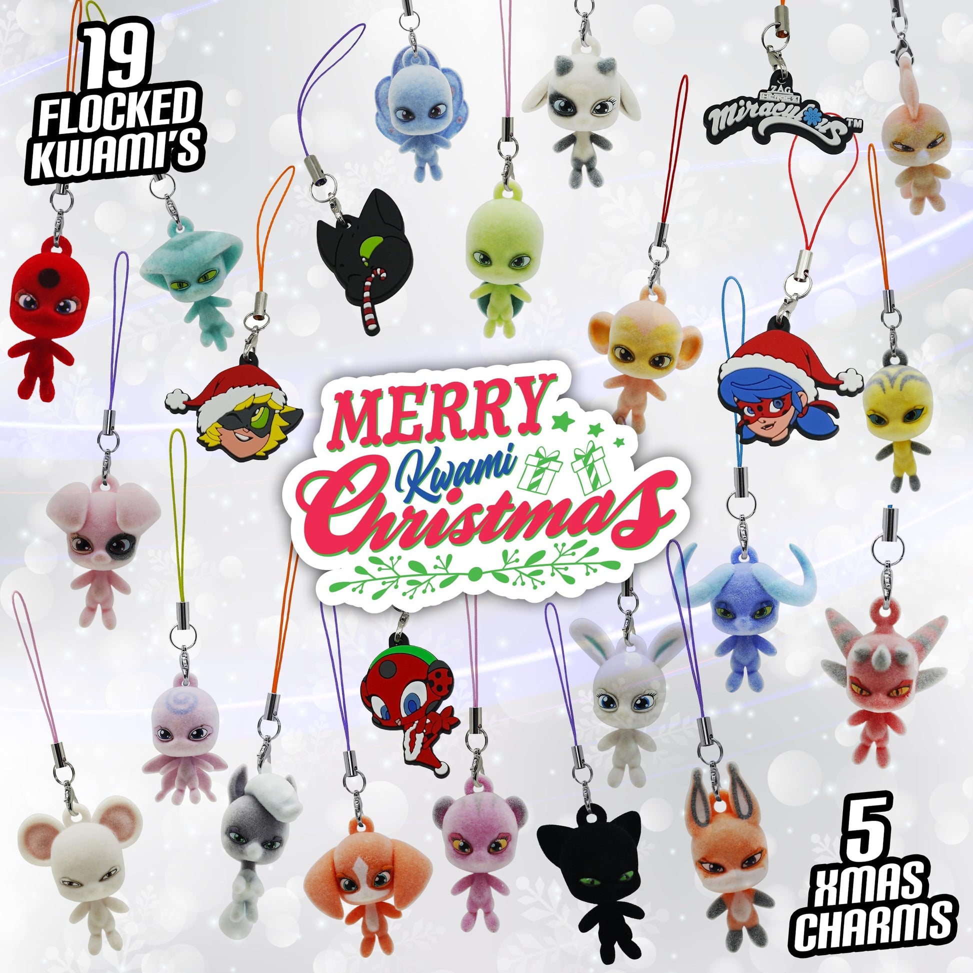 Miraculous Ladybug Ultimate Advent Kwami Calendar - 24 Days of Miniature Kwamis & EVA Seasonal Charms - Christmas Countdown Calendar with Hooks & Ribbons, Festive Collectible Toys for Kids Holiday Joy - Medaid International