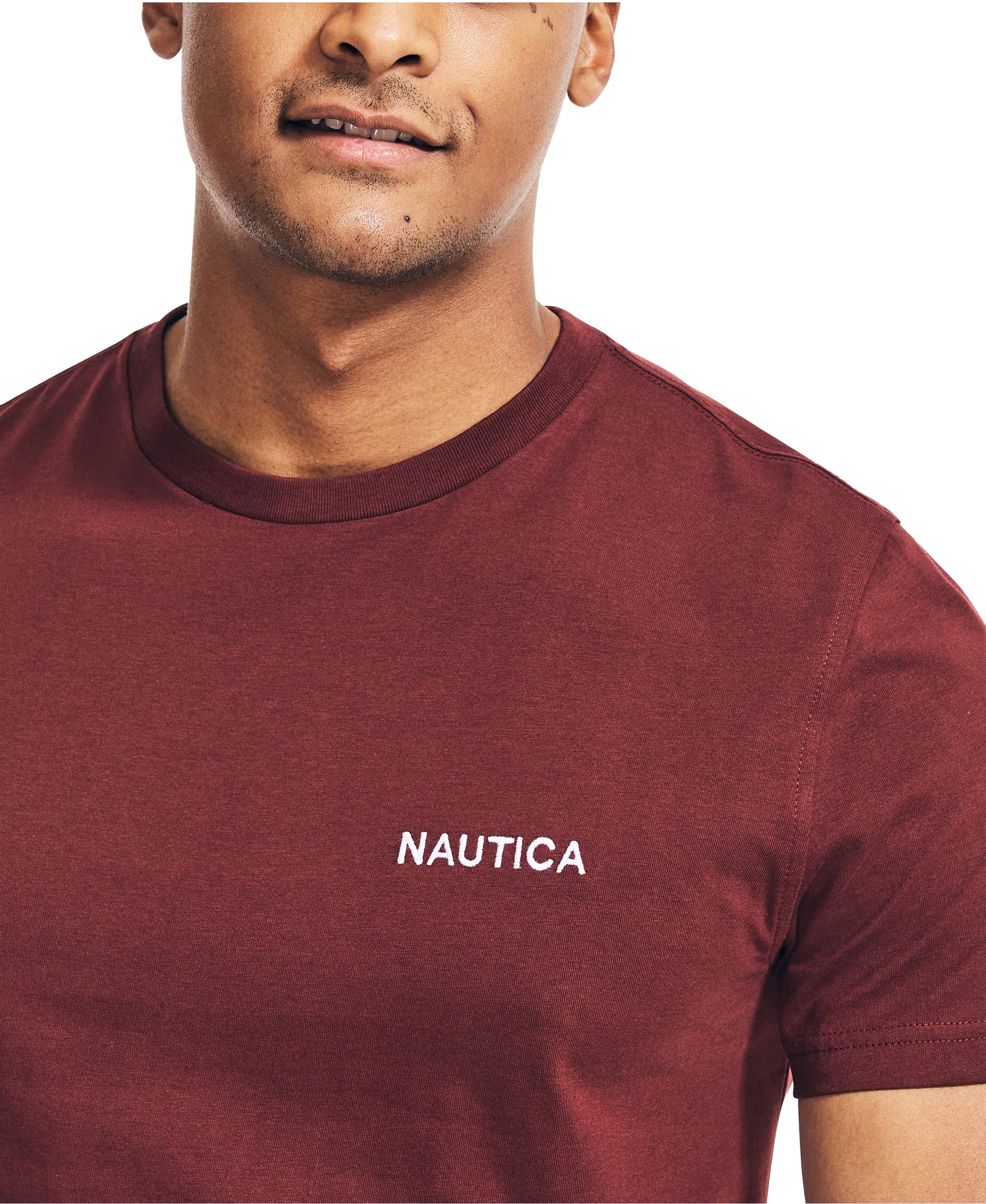 Nautica Men's Short Sleeve Solid Crew Neck T-Shirt, Royal Burgundy, Small - Medaid International