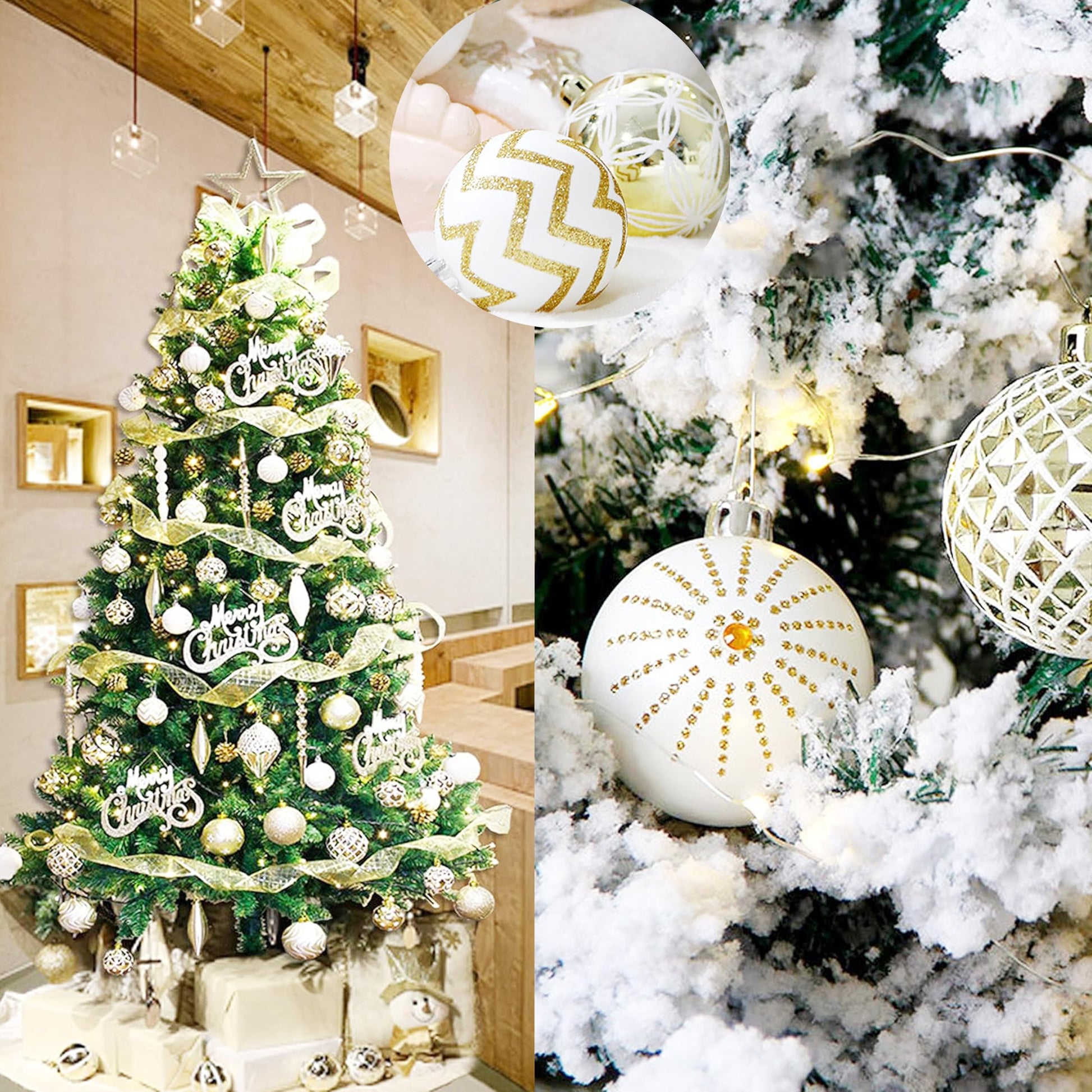 30PCS Christmas Balls Ornaments,60MM Gold&White Painted Shatterproof Festive Wedding Hanging Ornaments Christmas Tree Decoration - Medaid International