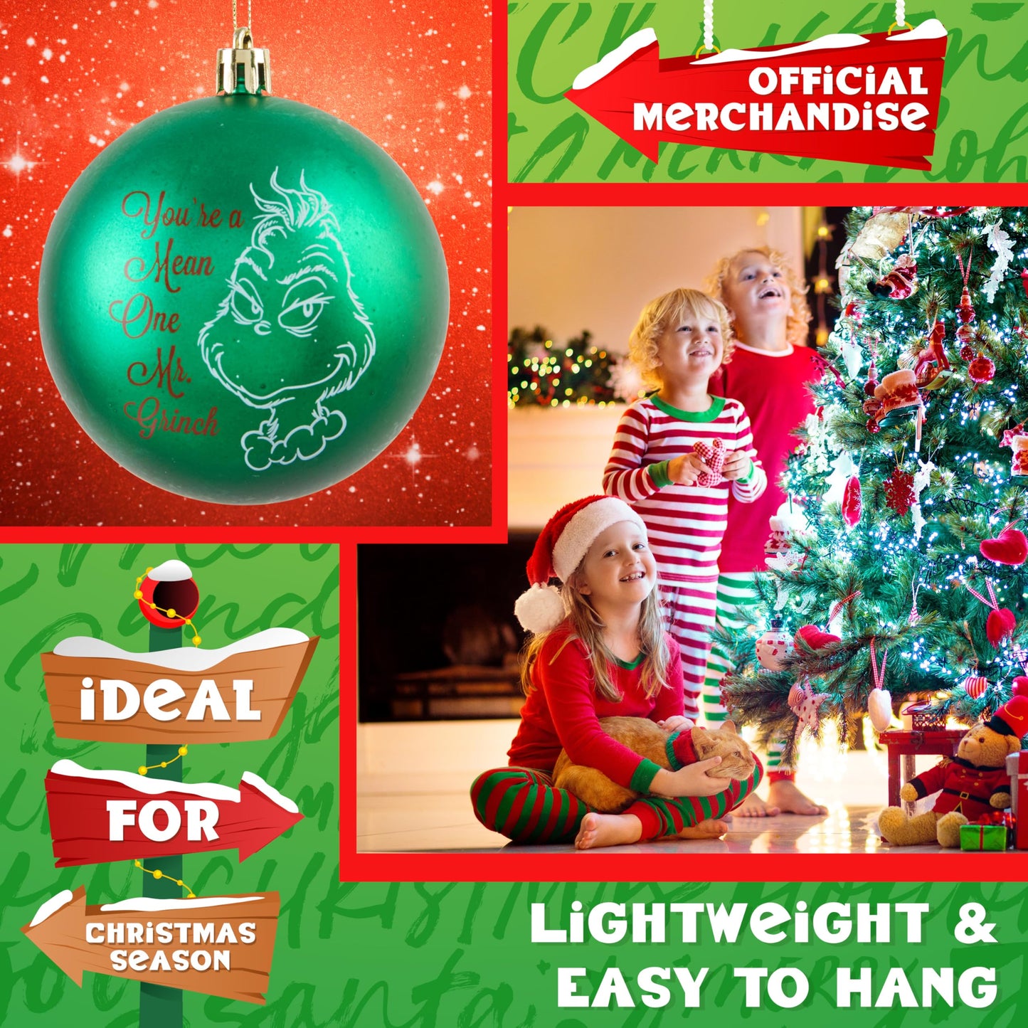 The Grinch Christmas Ornaments, Pack of 10 Funny Christmas Ball Tree Decorations - Medaid International