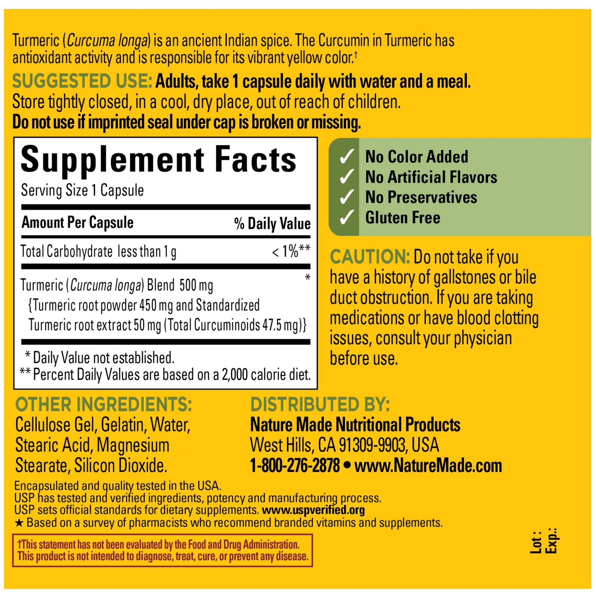Nature Made Turmeric Curcumin 500 mg, Herbal Supplement for Antioxidant Support, 120 Capsules, 120 Day Supply - Medaid International