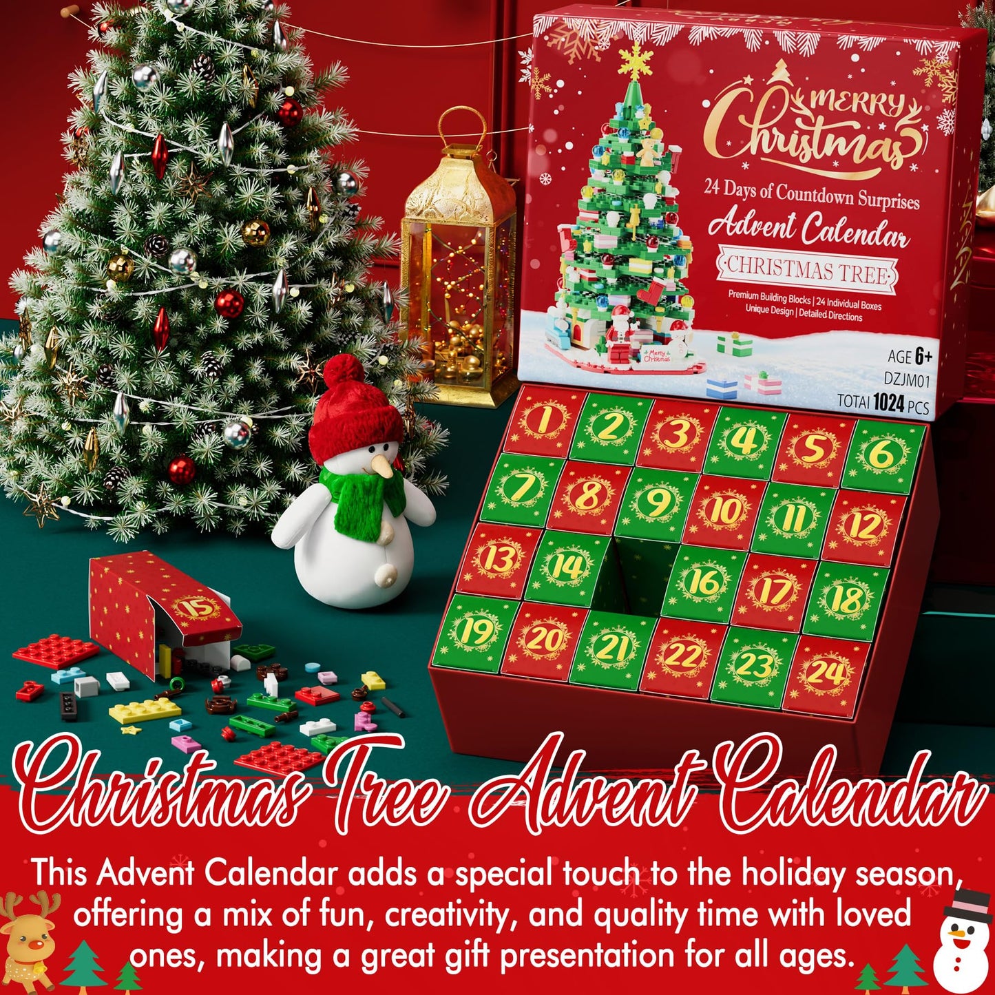 Advent Calendar 2025 for Kids Boys Girls, 24 Days Surprise Christmas Tree Building Blocks Christmas Countdown Calendar Gift Box with 1024 PCS Xmas Building Bricks Toy Decor for Teens Adults Women Men - Medaid International