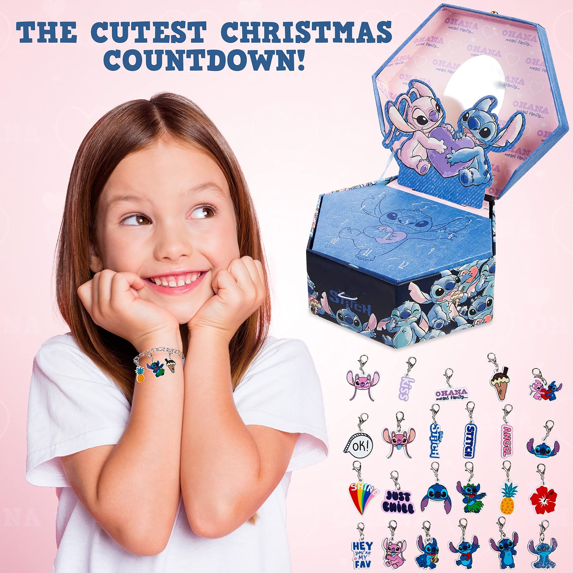 Disney Stitch Jewelry Advent Calendar 2025 for Girls, 24-Day Countdown with 23 Charms, 1 Bracelet, Christmas Surprise Calendar, Gifts for Girls (Stitch Jewellery) - Medaid International