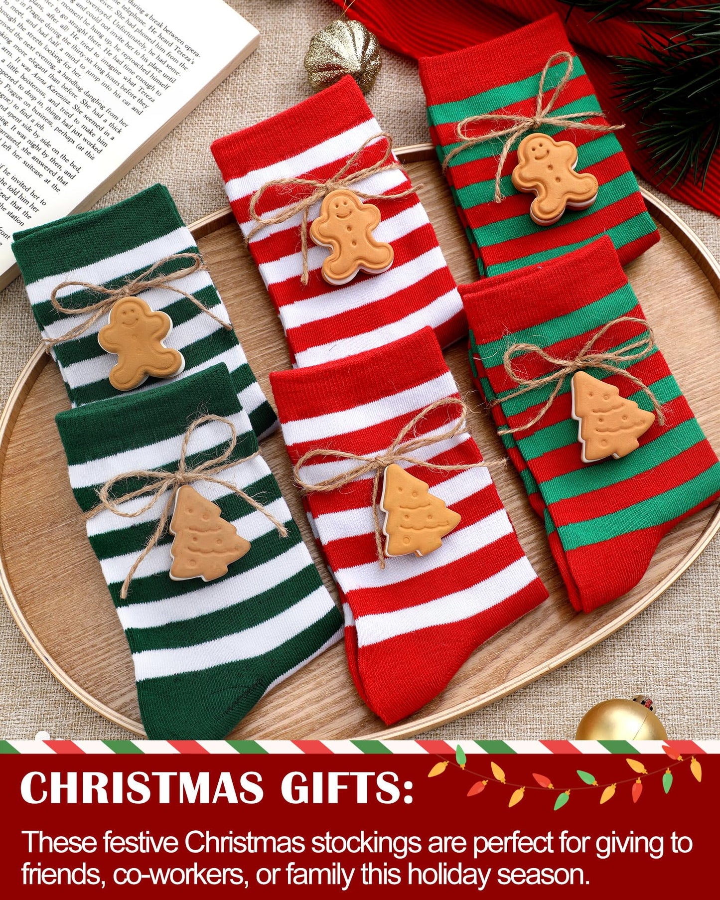 Eurzom 6 Pairs Christmas Women's Striped Socks Holiday Novelty Crew Socks Bulk Holiday Gift for Xmas Women Men Elf Costume(Red White, Green White, Red and Green) - Medaid International