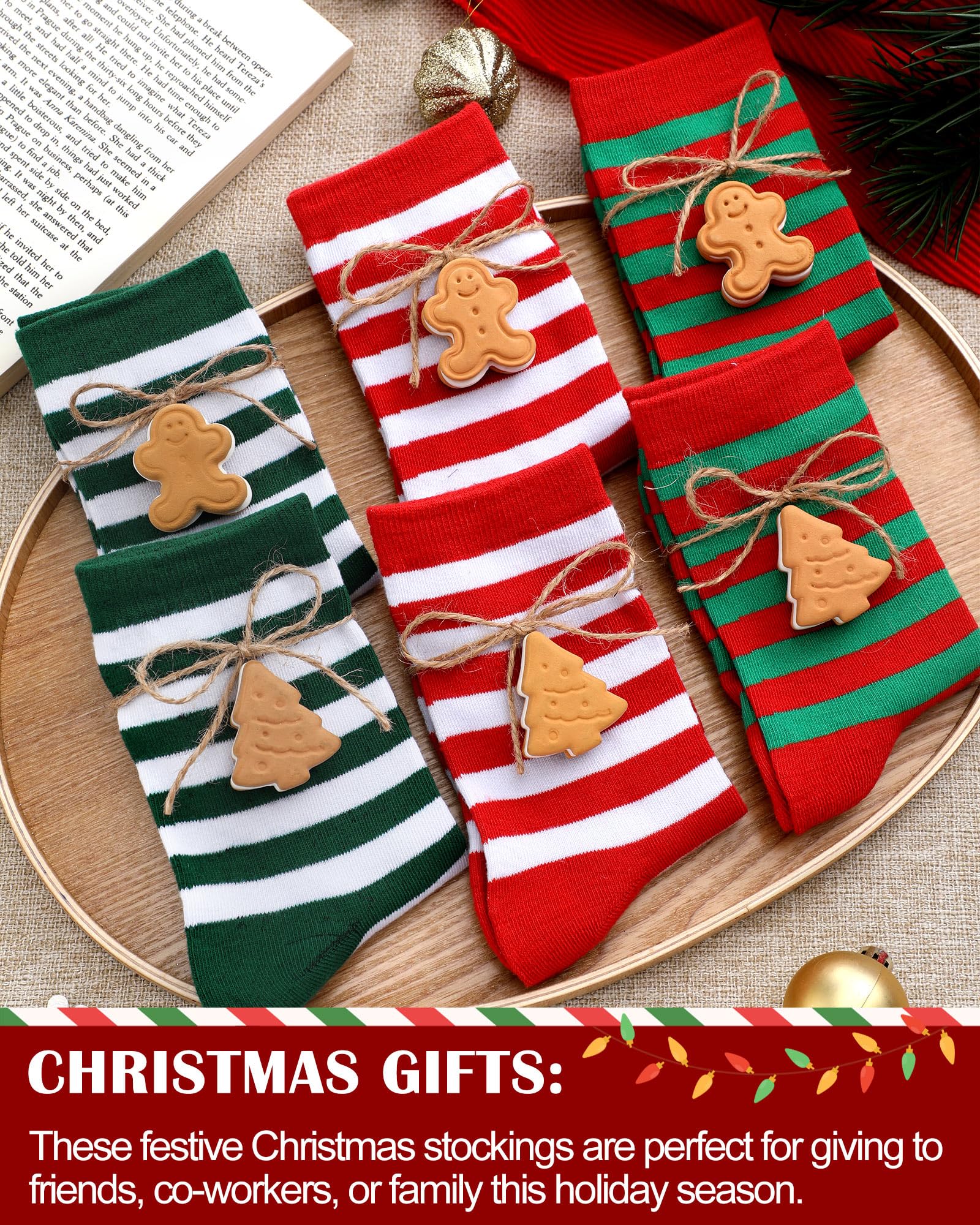 Eurzom 6 Pairs Christmas Women's Striped Socks Holiday Novelty Crew Socks Bulk Holiday Gift for Xmas Women Men Elf Costume(Red White, Green White, Red and Green) - Medaid International