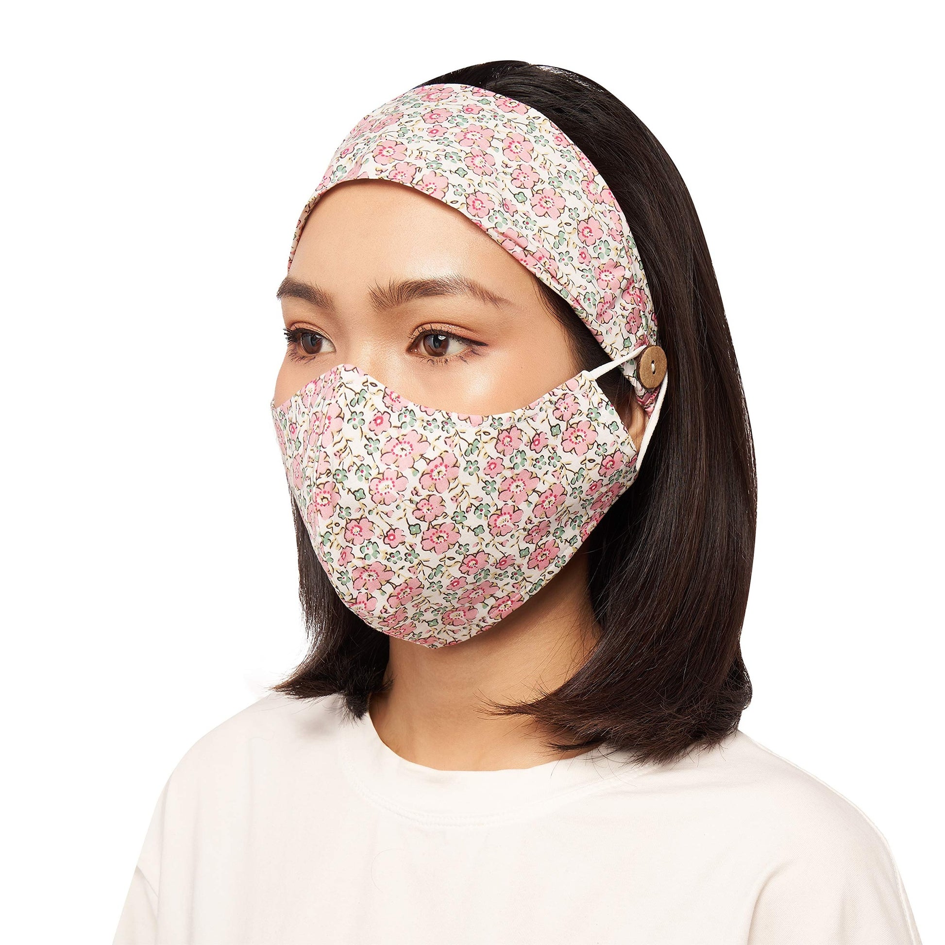 Sole Designs 100% Cotton Reusable & Washable 3 Layer Cloth Face Mask, Includes Matching Headband with Buttons for Ear Hooks, Medium, Mv#12 - Medaid International