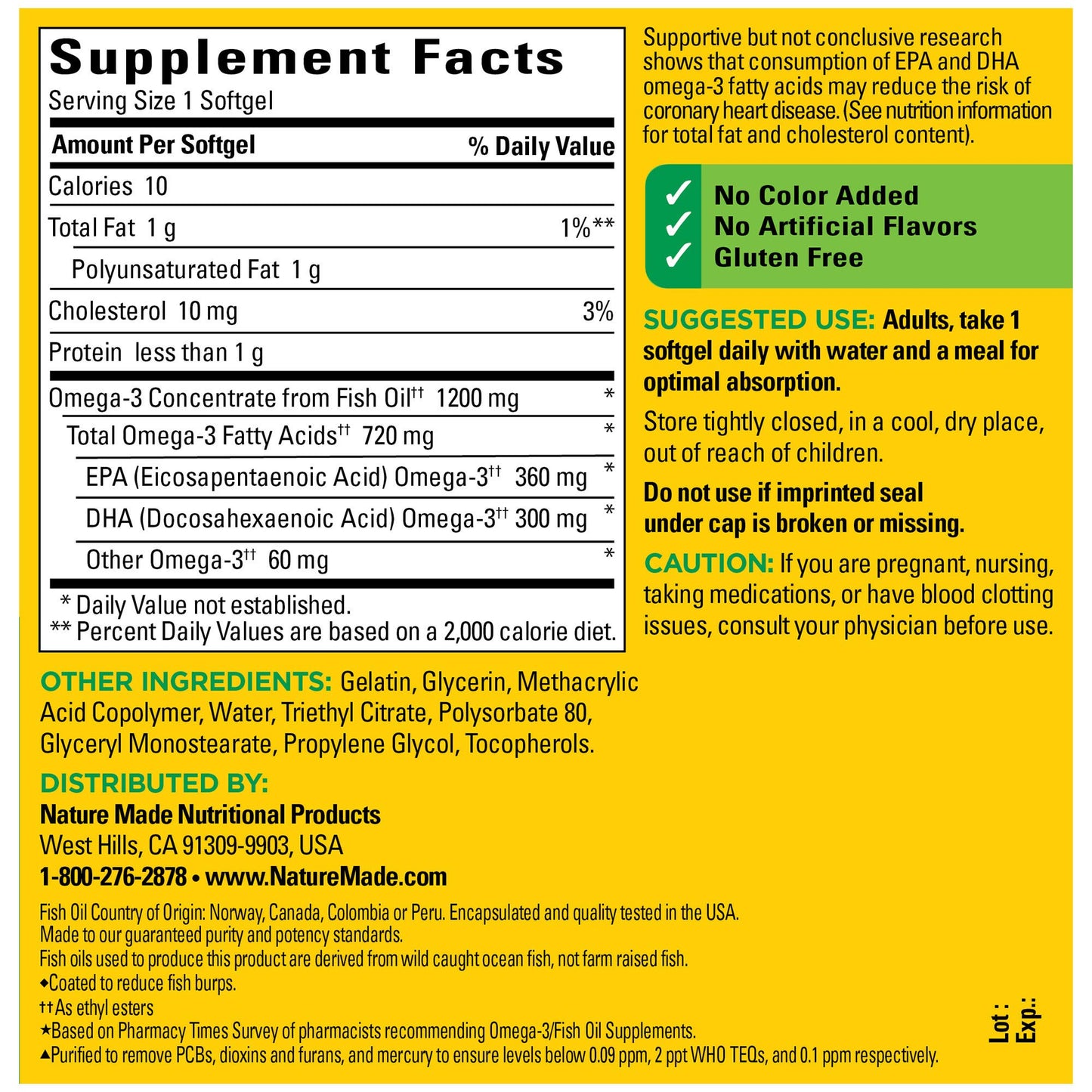 Burp-Less Fish Oil 1200 mg One Per Day, 120 Softgels, Fish Oil Omega 3 Supplement For Heart Health - Medaid International