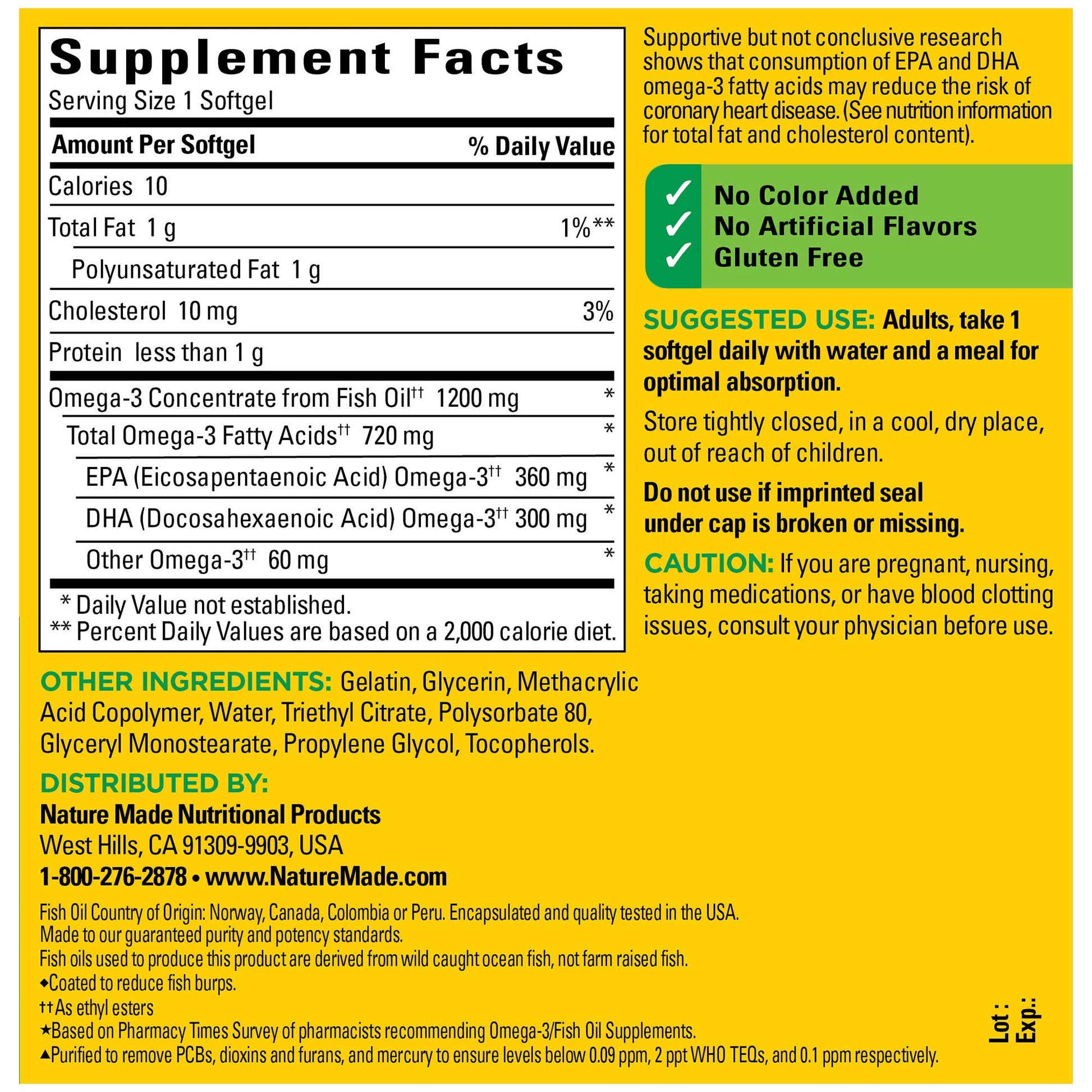 Burp-Less Fish Oil 1200 mg One Per Day, 120 Softgels, Fish Oil Omega 3 Supplement For Heart Health - Medaid International