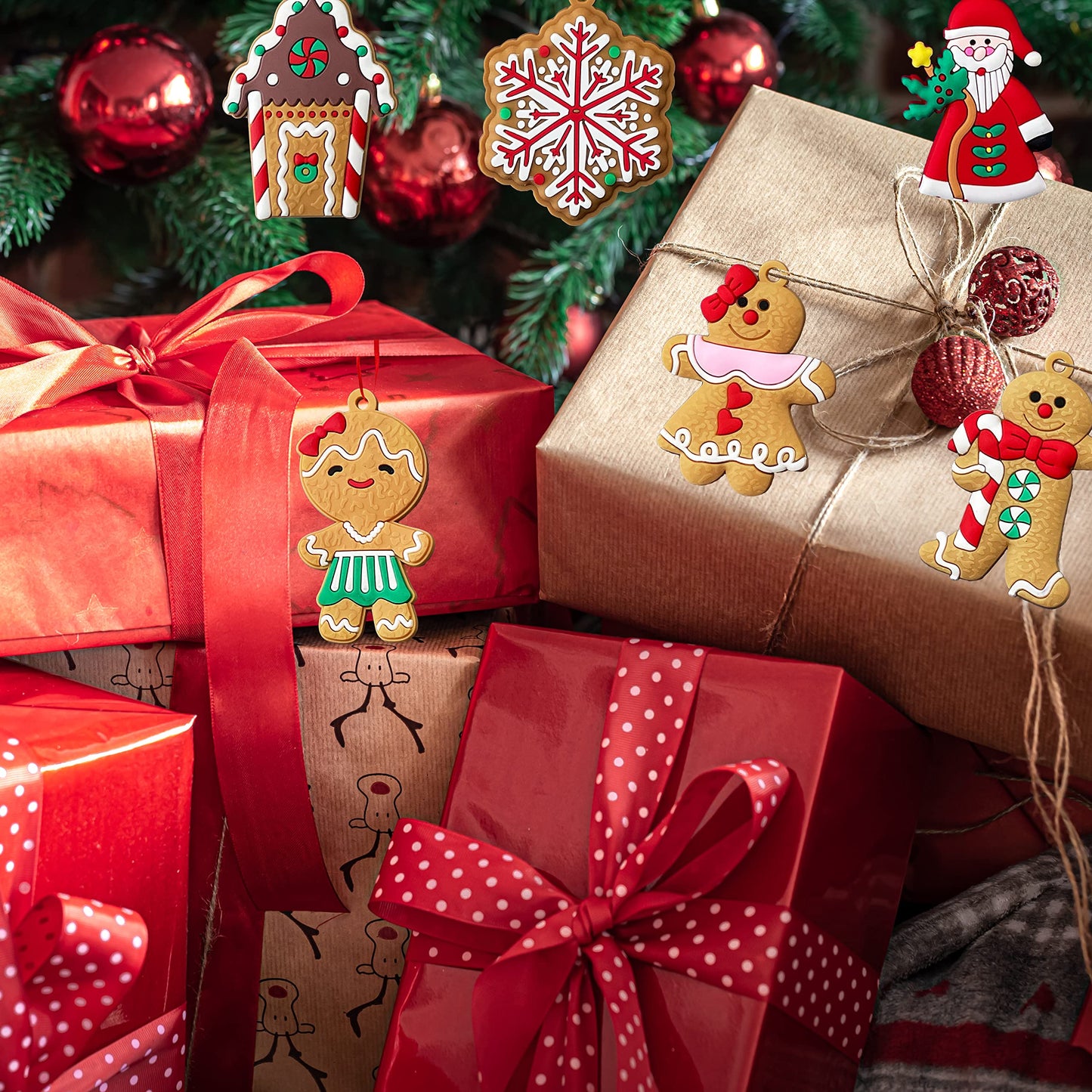 12pcs Christmas Ornaments Cute Snowman Xmas Tree Decorations Santa Claus Plastic Figurines Ornaments with Sugar Cookie House for Christmas Tree Hanging Party DIY Decor 3 Inch Tall - Medaid International