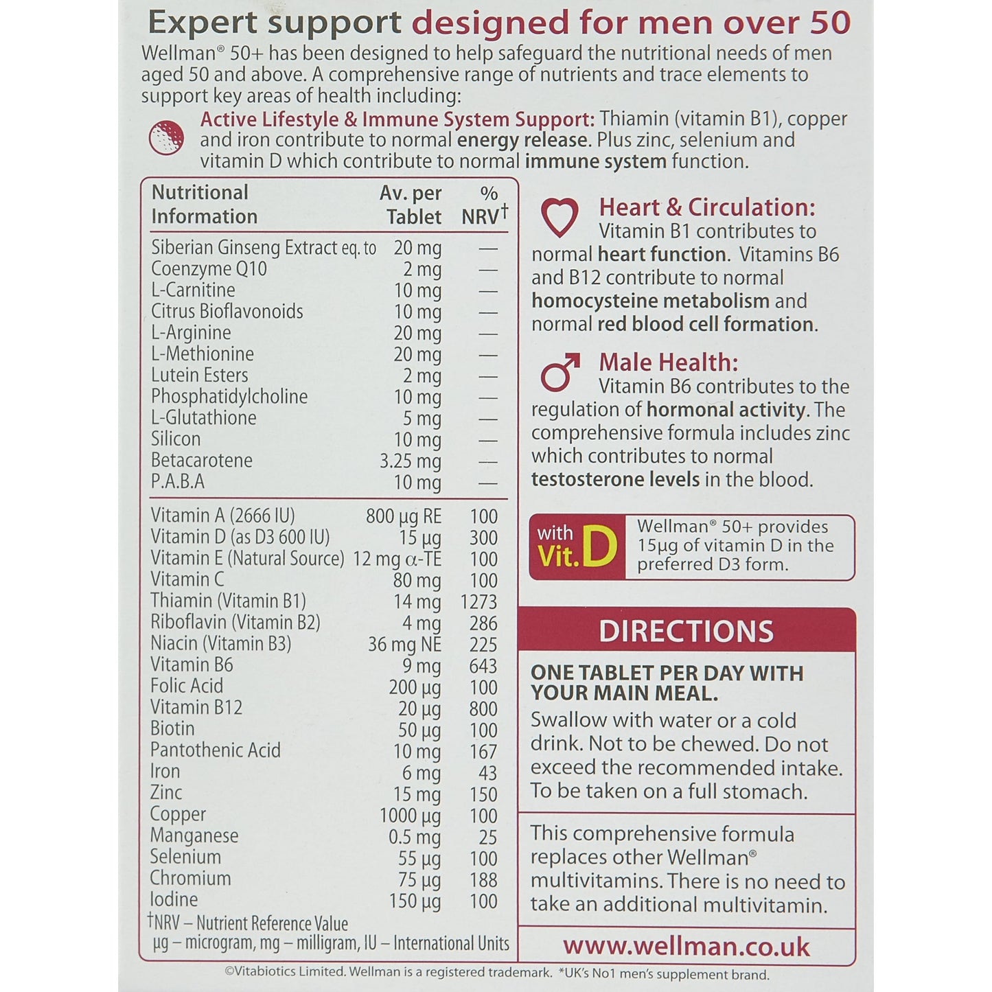 Wellman Vitabiotics 50+ Advanced Vitamin And Mineral Supplement 30 Tablets - Medaid International
