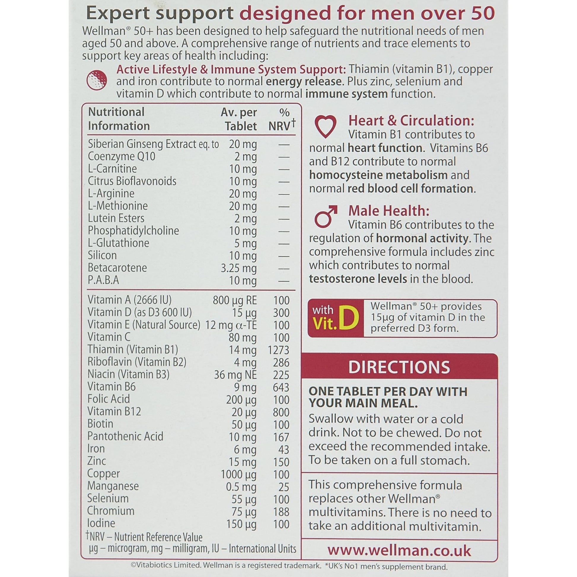 Wellman Vitabiotics 50+ Advanced Vitamin And Mineral Supplement 30 Tablets - Medaid International