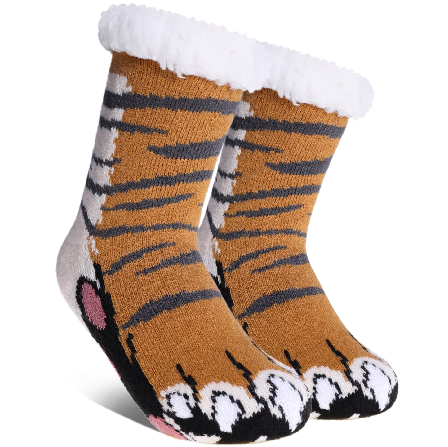 SDBING Kids Fuzzy Slipper Socks Boys Girls Soft Cozy Fluffy Grips Socks Winter Warm Non Slip Christmas Socks (8-12 Years, Tiger Paw) - Medaid International