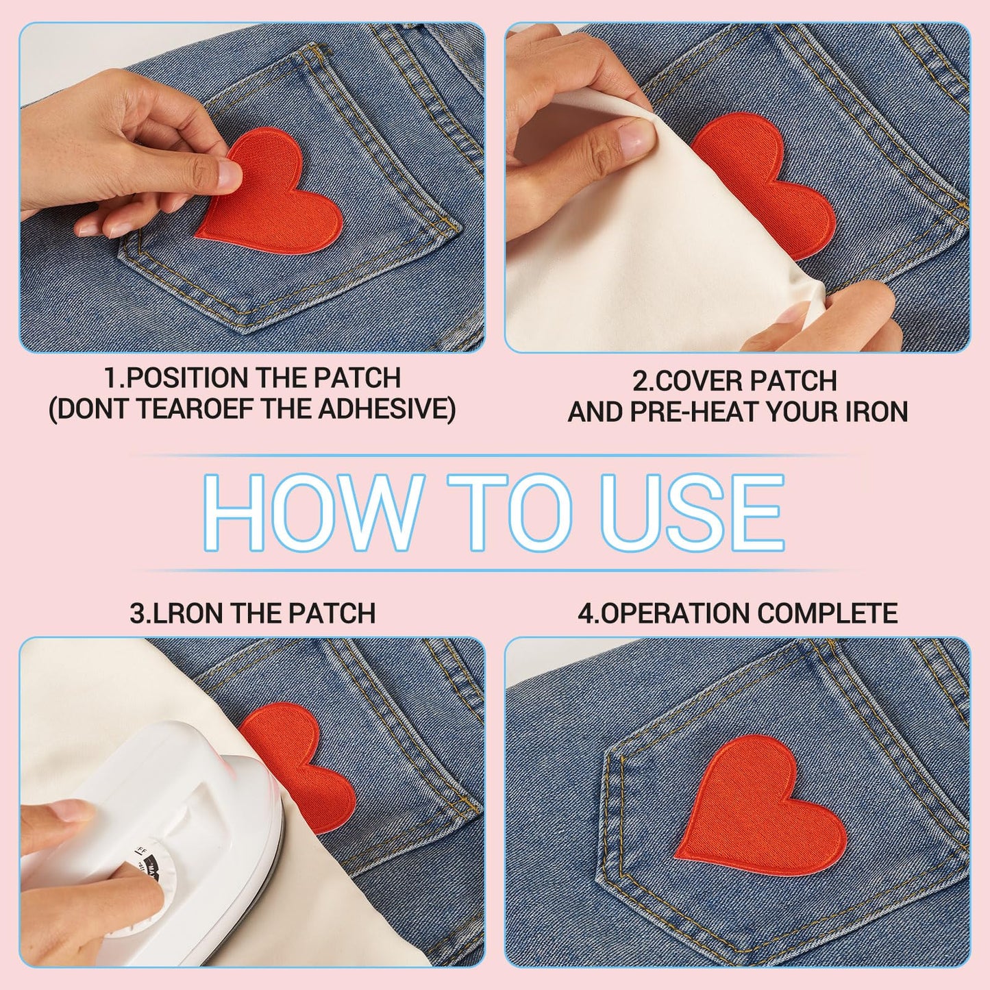 8Pcs Heart Shape Iron on Patches Hot Melt Adhesive Polyester Embroider Thread Iron on/Sew On Patches Cloth Appliques for Jackets Hats Backpacks Jeans Costume Accessories 66.5x71x1.5mm, Red - Medaid International