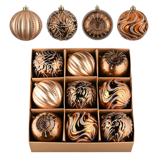 Valery Madelyn Christmas Ball Ornaments for Fall Decor, 9ct Bronze Copper Gold Shatterproof Christmas Tree Decorations Set, 3.94 Inches Luxury Brown Hanging Ornaments for Thanksgiving Autumn Harvest - Medaid International