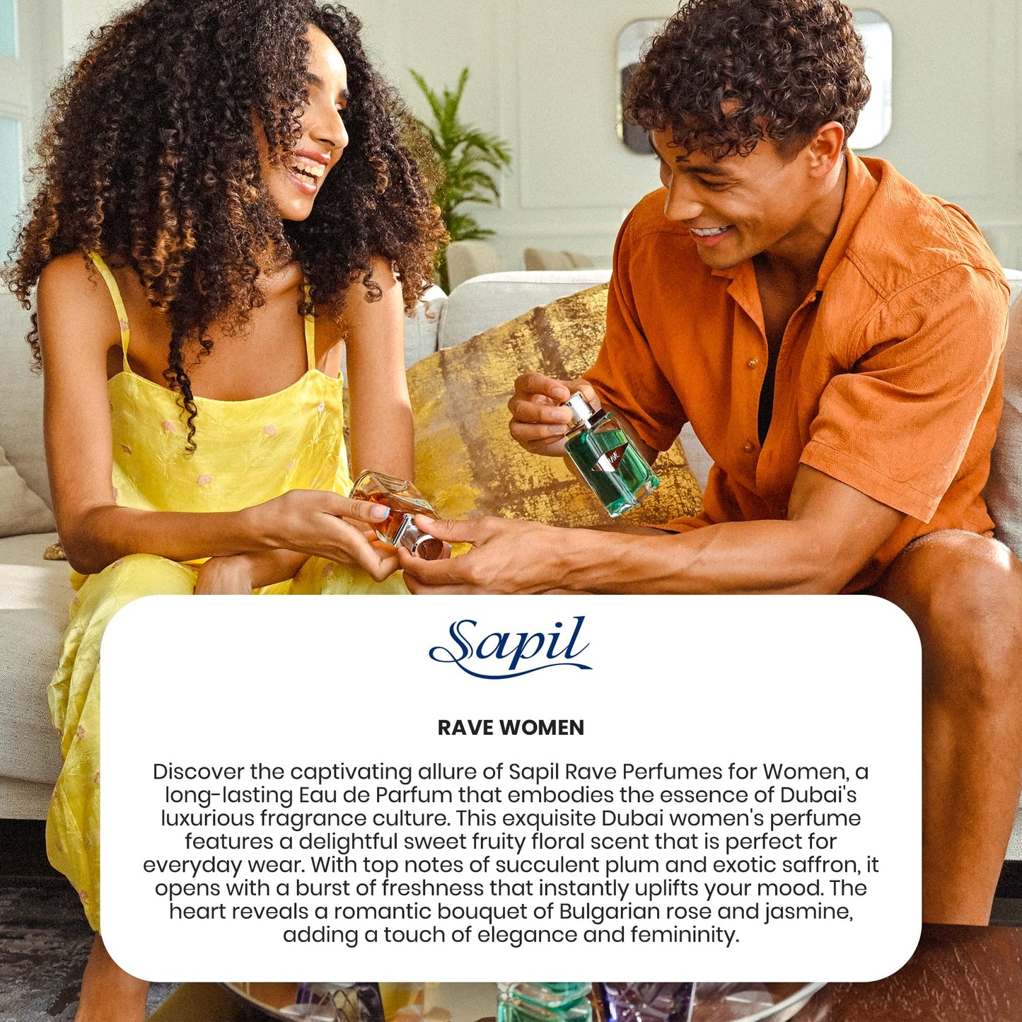 Sapil Rave Perfume for Women – Eau de Parfum, 3.4 Oz (100 ml) Dubai Perfume with Sweet Fruity Floral Scent (Plum, Iris, Saffron, Bulgarian Rose, Amber) – Arabic Parfum for Daily Wear & Gift - Medaid International