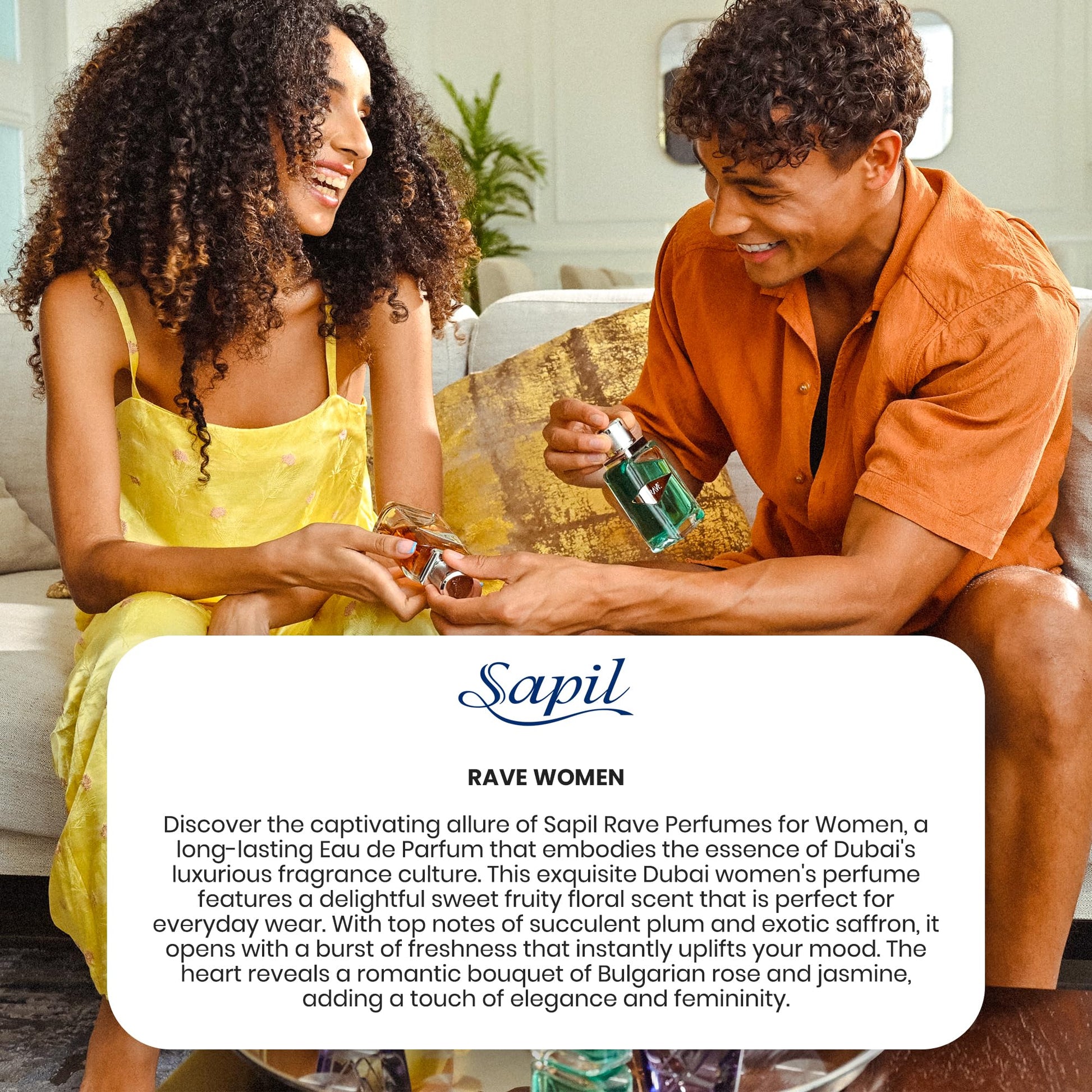 Sapil Rave Perfume for Women – Eau de Parfum, 3.4 Oz (100 ml) Dubai Perfume with Sweet Fruity Floral Scent (Plum, Iris, Saffron, Bulgarian Rose, Amber) – Arabic Parfum for Daily Wear & Gift - Medaid International