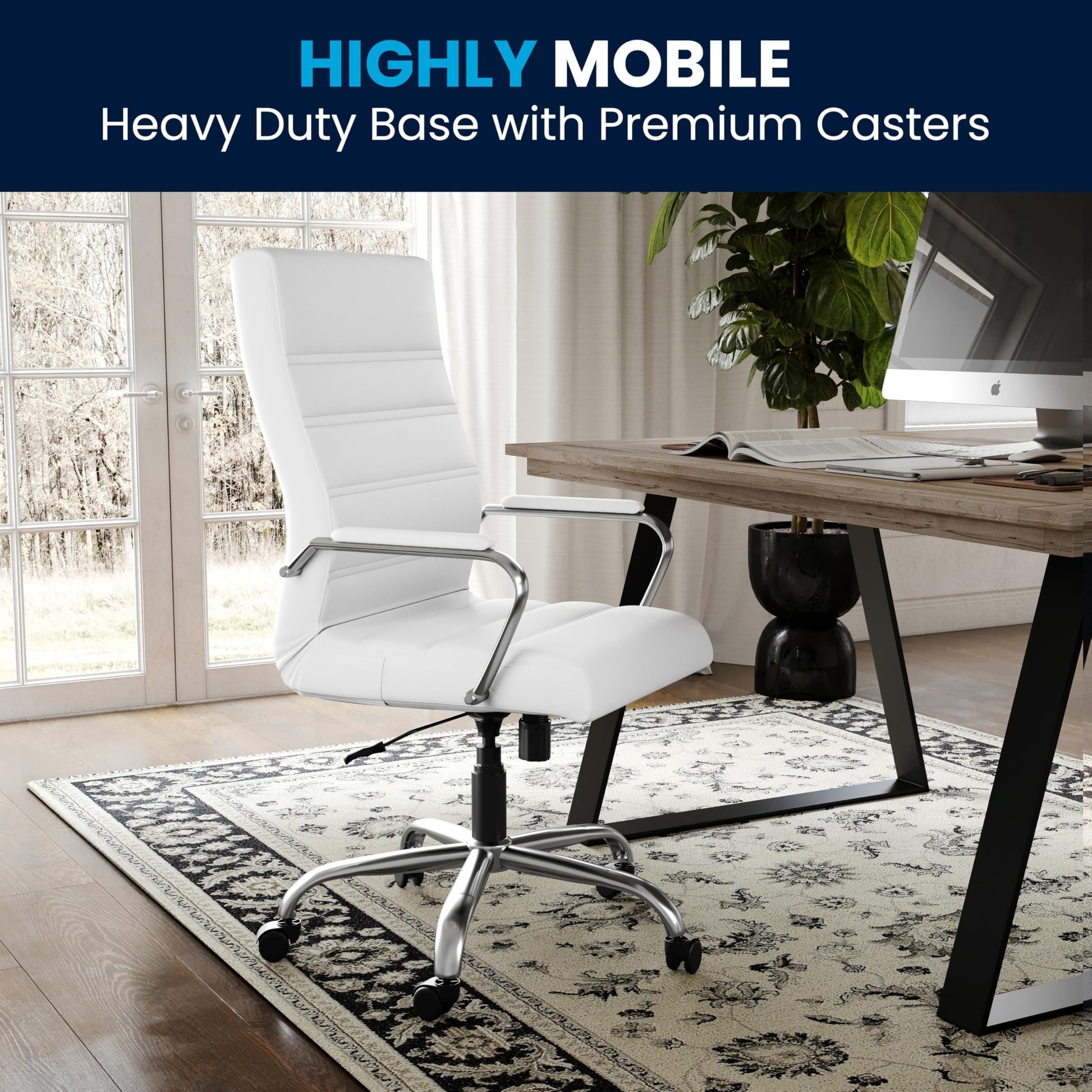 Flash Furniture Whitney High-Back Swivel LeatherSoft Desk Chair with Padded Seat and Armrests, Adjustable Height Padded Office Chair, White/Chrome - Medaid International