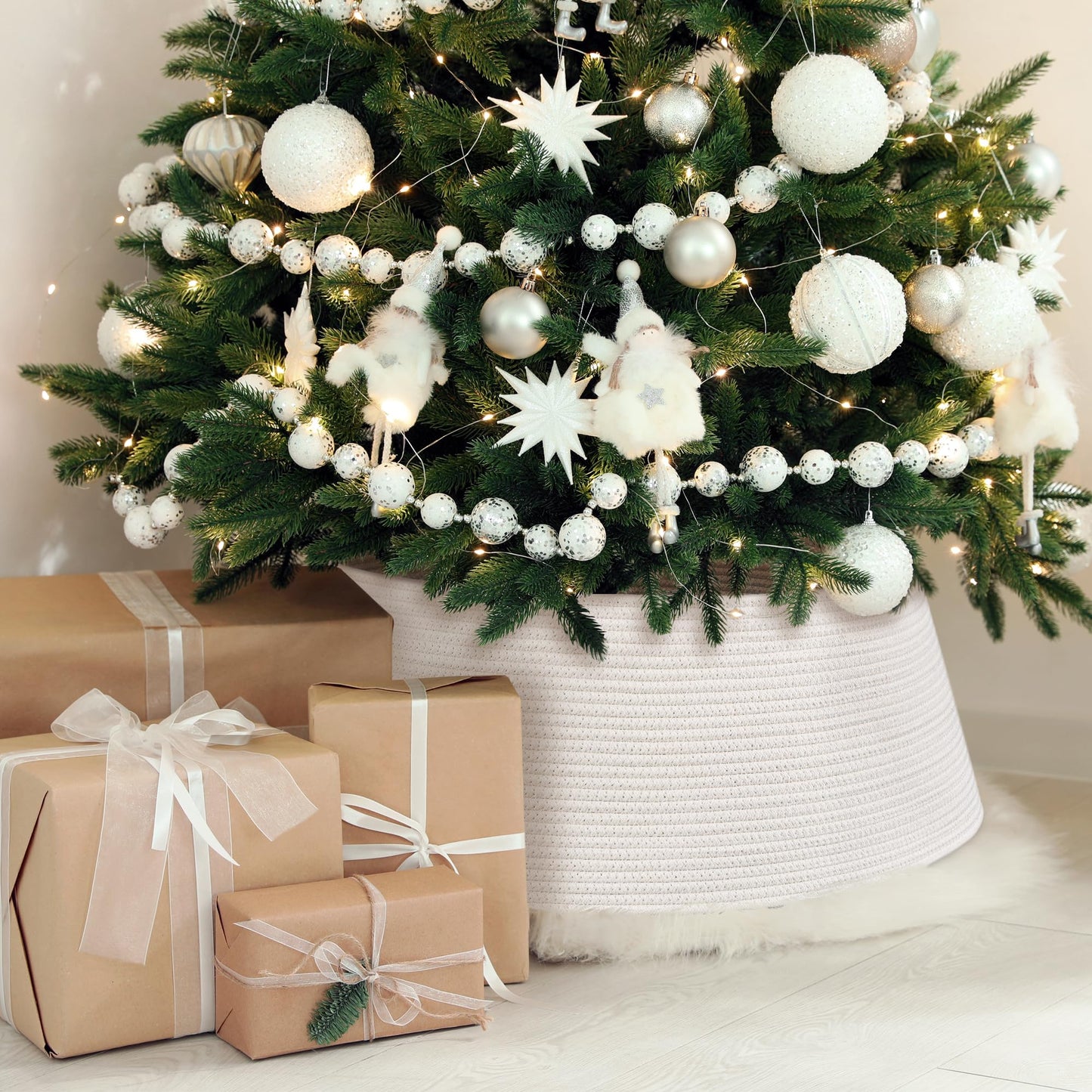 Beautiful Christmas Tree Collar - Modern 28" Cotton Rope Tree Ring - Easy to Set Up Christmas Skirt Enhances Your Holiday Home Decor - Medaid International