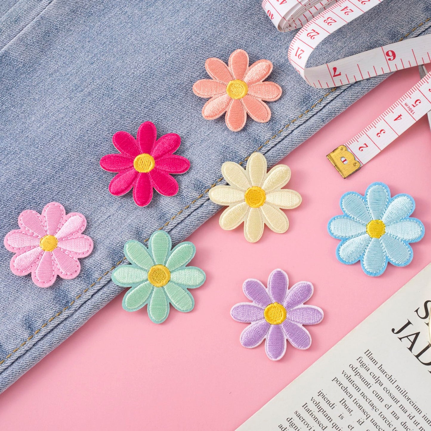 14 Pcs Flower Iron on Patches, Cute Daisy Flower Applique Patch, Sew On Embroidered Applique Sewing Patches for Bags, Jackets, Jeans, Clothes DIY Patches, 1.57x1.57inch, 7 Colors - Medaid International