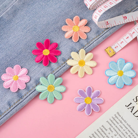 14 Pcs Flower Iron on Patches, Cute Daisy Flower Applique Patch, Sew On Embroidered Applique Sewing Patches for Bags, Jackets, Jeans, Clothes DIY Patches, 1.57x1.57inch, 7 Colors - Medaid International