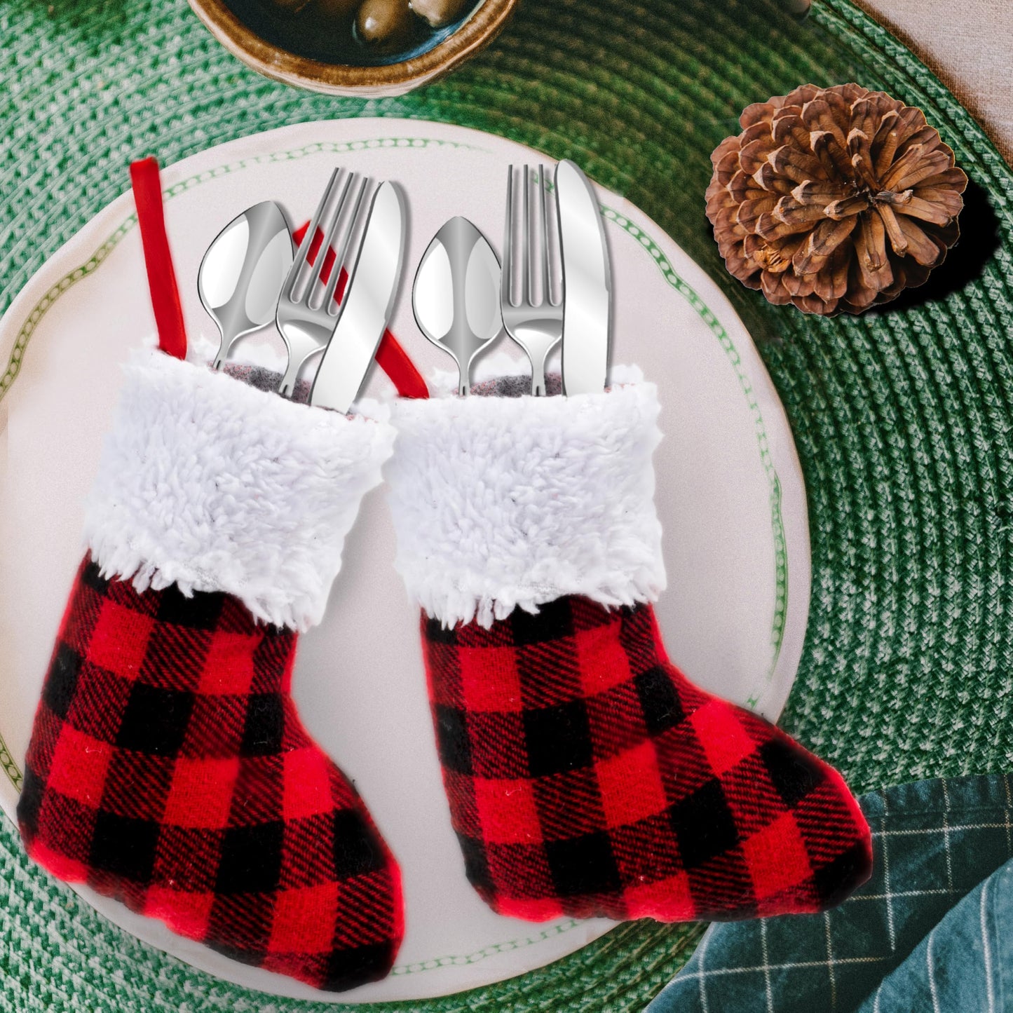 JOYIN 12 PCS 5” Mini Christmas Stocking,Red Black Plaid Xmas Stockings for Christmas Tree Decoration, Party Favors and Holiday Season Supplies - Medaid International