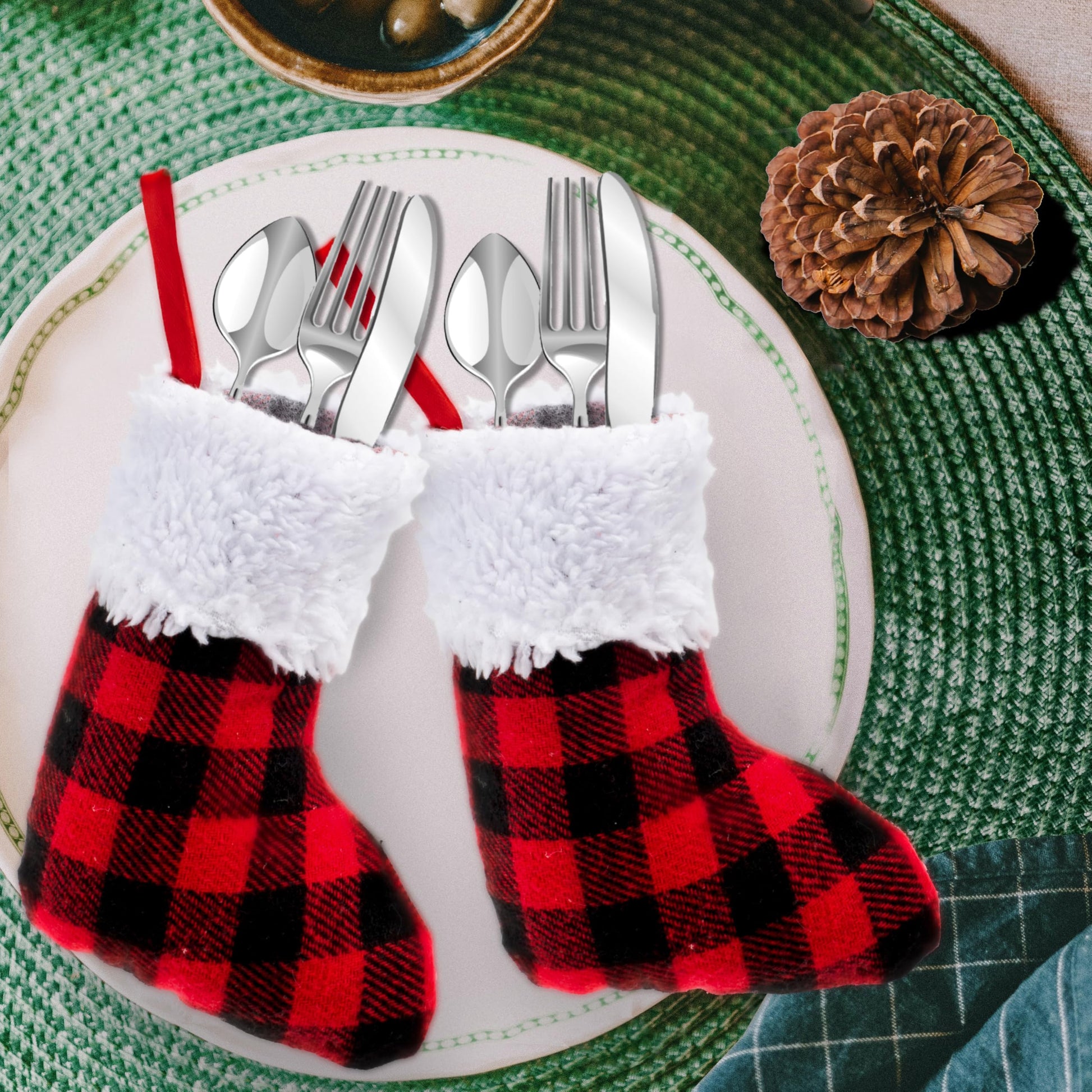 JOYIN 12 PCS 5” Mini Christmas Stocking,Red Black Plaid Xmas Stockings for Christmas Tree Decoration, Party Favors and Holiday Season Supplies - Medaid International