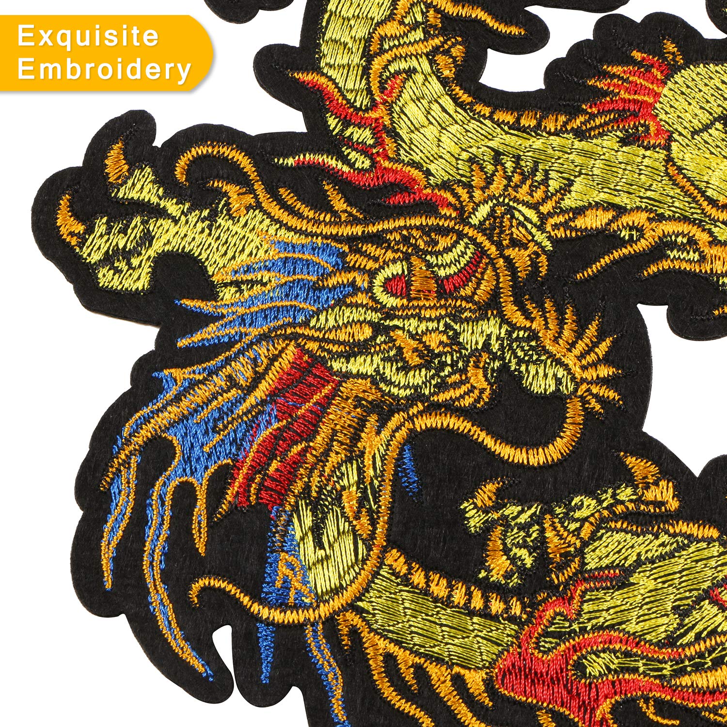 Kissbuty Gold Dragon Patch Embroidered Applique Patch Chinese Dragon Sew on or Iron on Patches for DIY Chinese Dragon Costume, Jeans, Jackets, Clothing, Bags - Medaid International