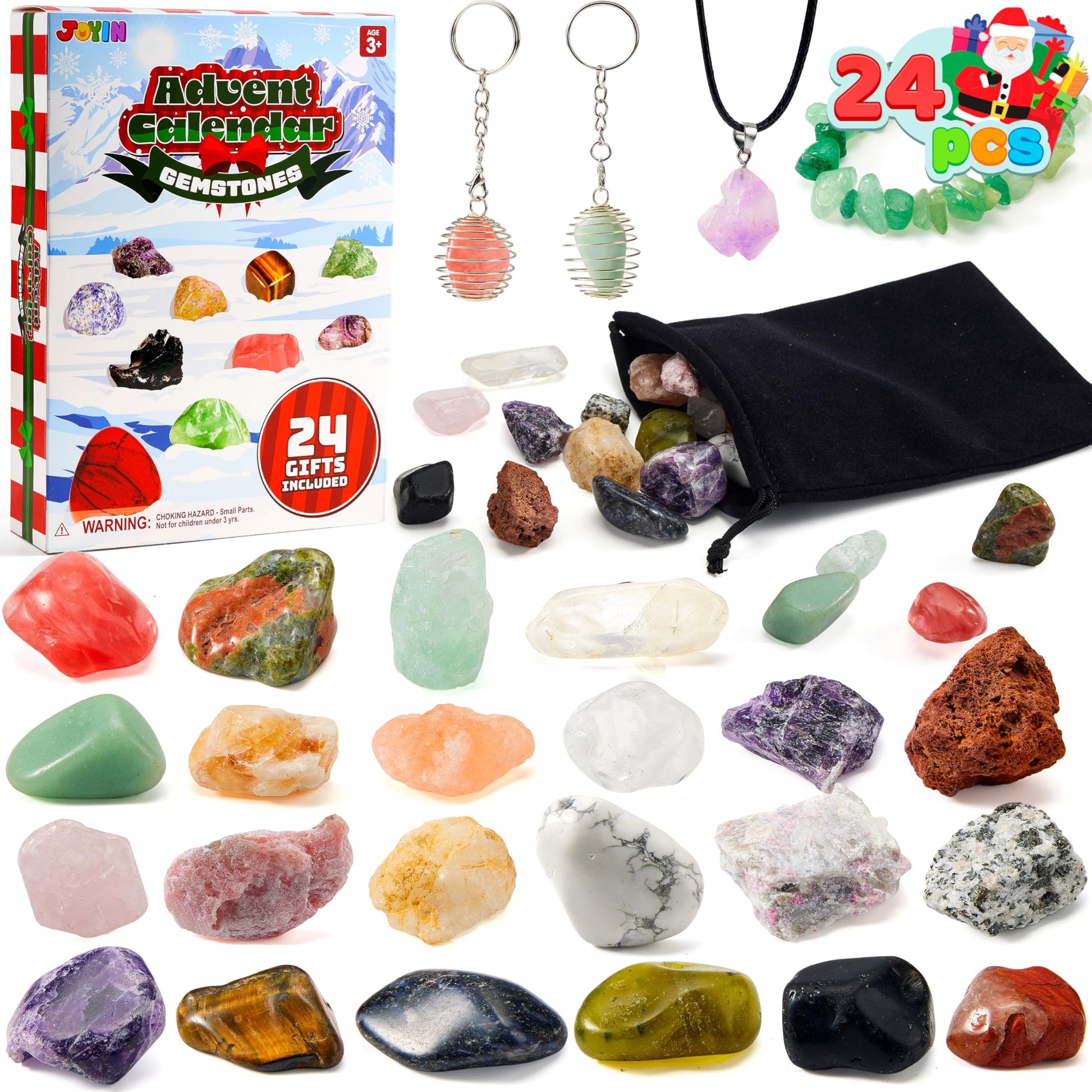 JOYIN 2025 Christmas Advent Calendar Gemstones, 24 Days Christmas Countdown Calendar, Rock Collection Gemstones for Kids, Xmas Party Favors Supplies, Classroom Prizes, Fun Gifts - Medaid International