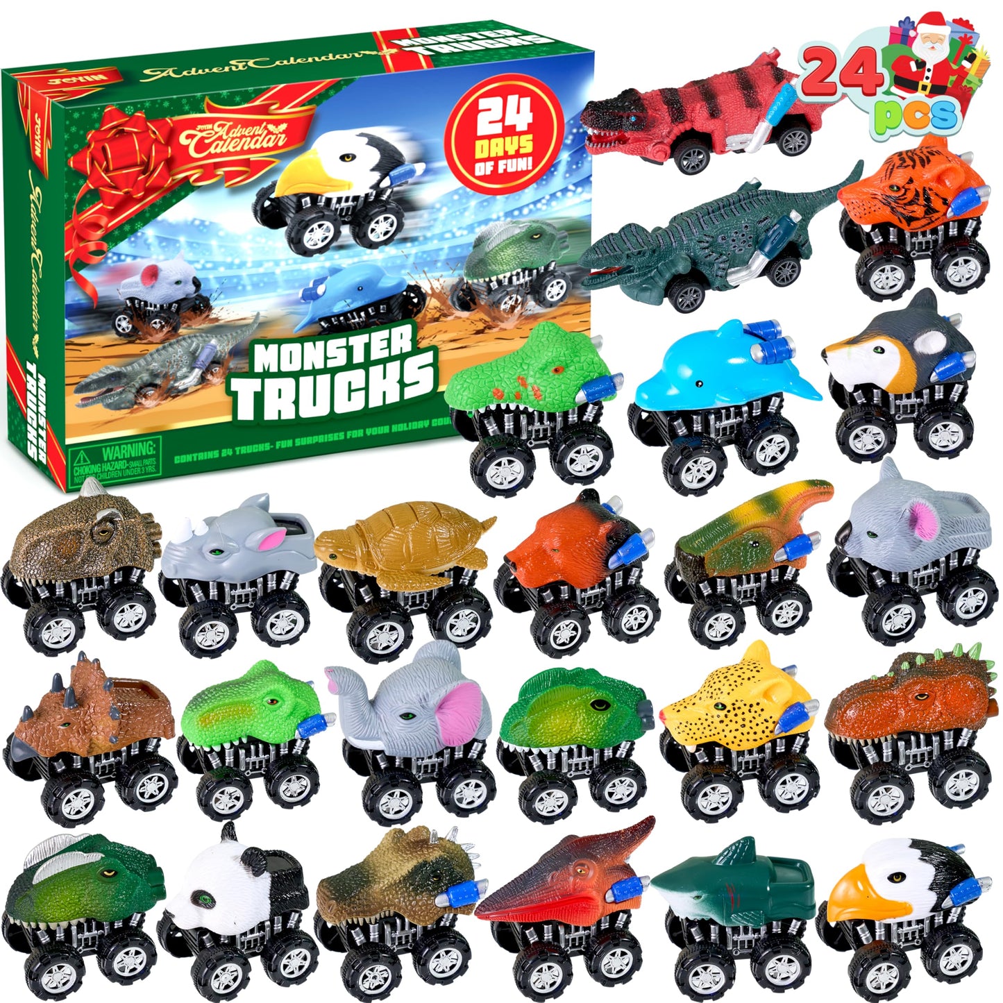 JOYIN 2025 Christmas Advent Calendar, 24 Days Countdown Calendar Toys with Monster Truck Toys, Christmas Party Favor Gifts, Xmas Countdown, Xmas Gift Classroom Prizes - Medaid International